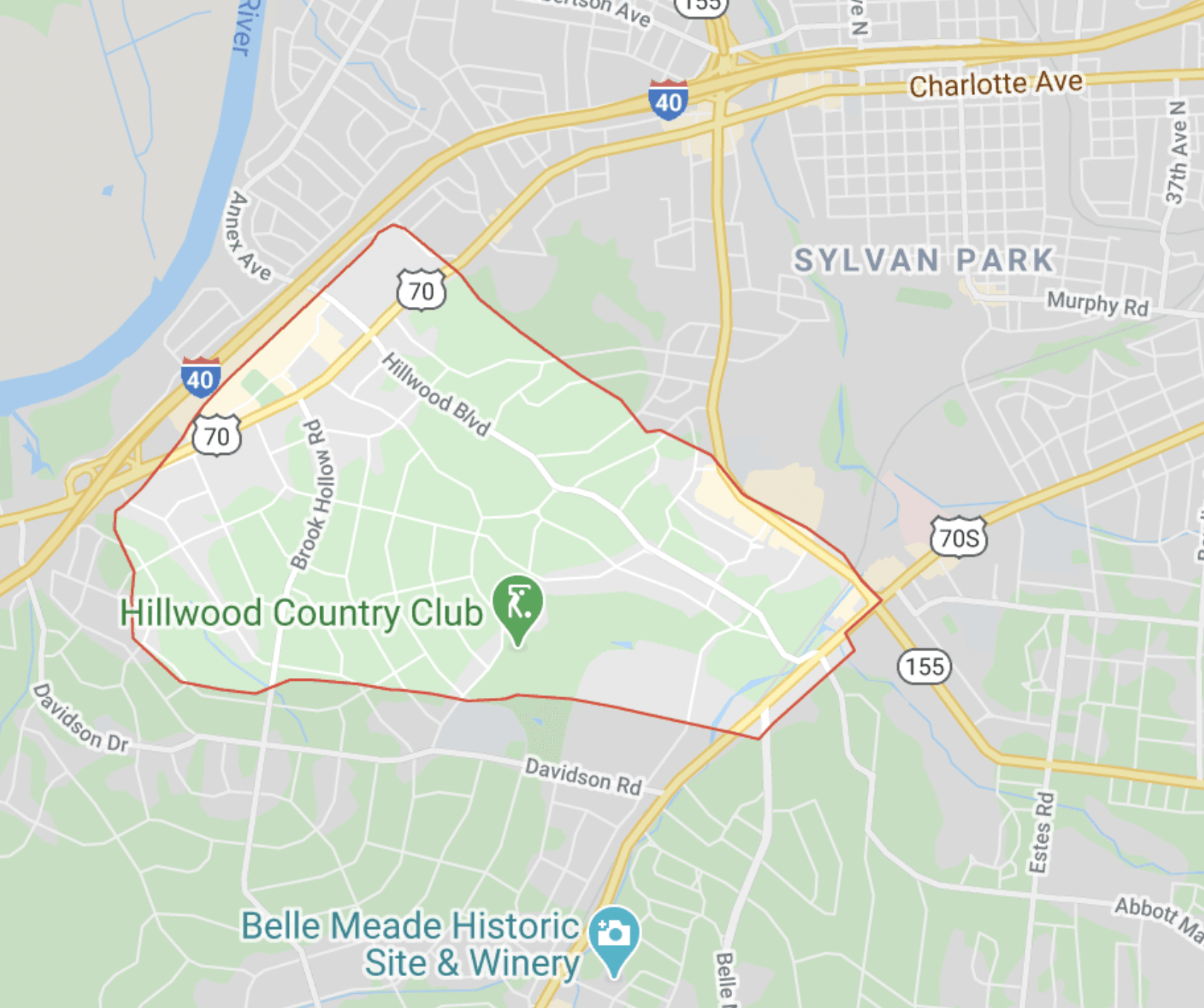 map of Oak Hill neighborhood in Nashville