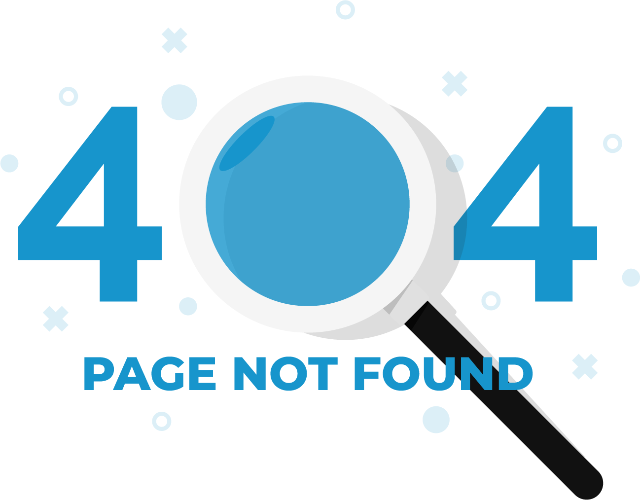 A magnifying glass is looking at a page that is not found.