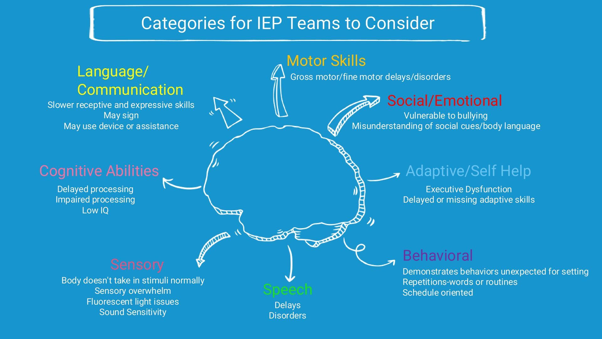 A brain-shaped diagram labeled 