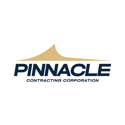 The pinnacle contracting corporation logo is blue and gold