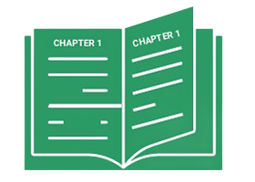 Green open book icon with “Chapter 1” on both pages