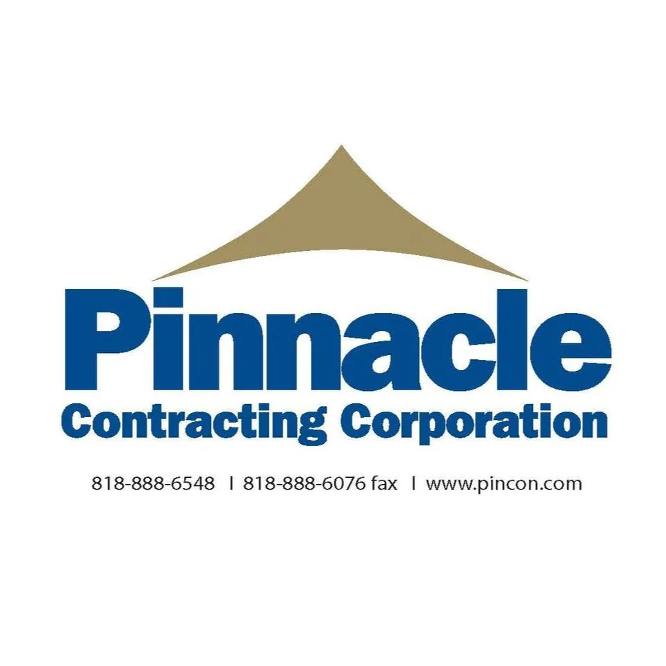 The pinnacle contracting corporation logo is blue and gold