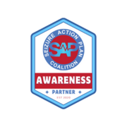 Logo for Seizure Action Plan Coalition. Blue and red badge with text 