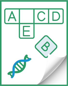 A sticker with the letters a , c , d , e , and b on it.