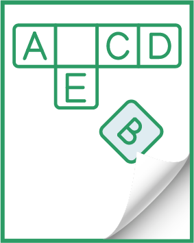 A sheet of paper with the letters a , c , d , e , and b on it.