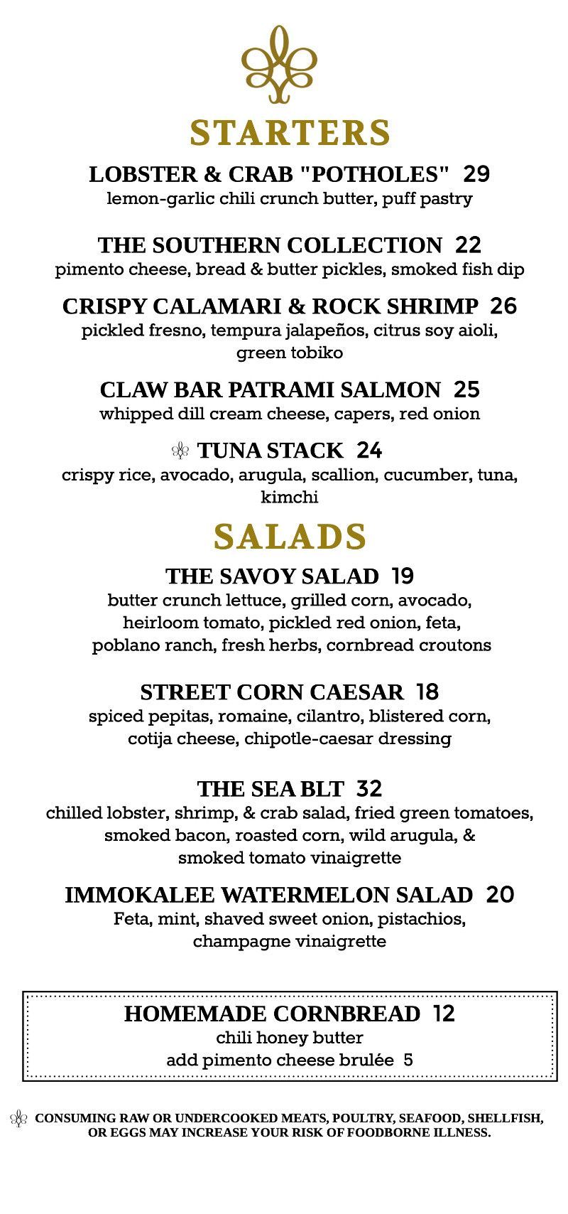 Menu from 