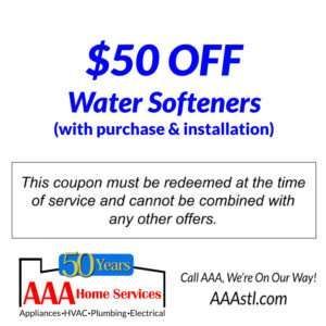 $50 off water softeners coupon from AAA Home Services, with purchase and installation.