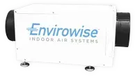 EnviroWise indoor air system unit with white casing and black ducts on both ends
