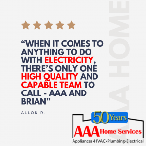 AAA Home Services ad with 5 stars and quote praising high-quality, capable electrical work