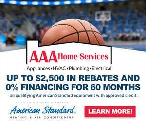 AAA Home Services HVAC/Plumbing/Electrical ad offering up to $2,500 rebates and 0% financing for 60 months
