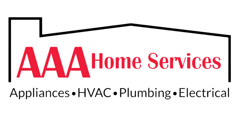 AAA Home Services logo with red text and black roof outline, listing appliances, HVAC, plumbing, and electrical services