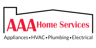 AAA Home Services logo with house outline and red text for appliances, HVAC, plumbing, and electrical services
