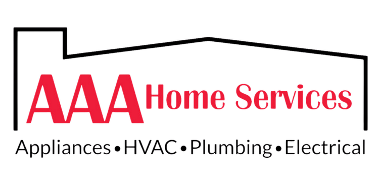 AAA Home Services logo with red text and black roof outline, listing appliances, HVAC, plumbing, and electrical services