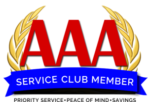 AAA Service Club Member logo with red AAA text, gold wheat wreath, and blue banner