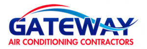 Gateway Air Conditioning Contractors logo with blue text and red swoosh on a white background