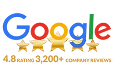 Google logo with five gold stars and text “4.8 rating, 3,200+ company reviews”