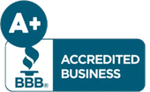 BBB Accredited Business A+ badge in blue and white