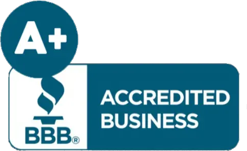 BBB Accredited Business A+ badge in blue and white
