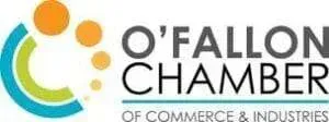O’Fallon Chamber of Commerce logo with teal and orange circular icon and black text