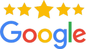 Google logo with five gold stars above it, suggesting a 5-star rating