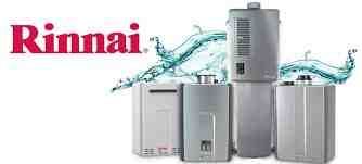 Rinnai water heaters and tankless units with water splash graphic