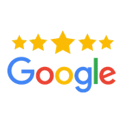 Google logo with five gold stars above it, suggesting a 5-star rating