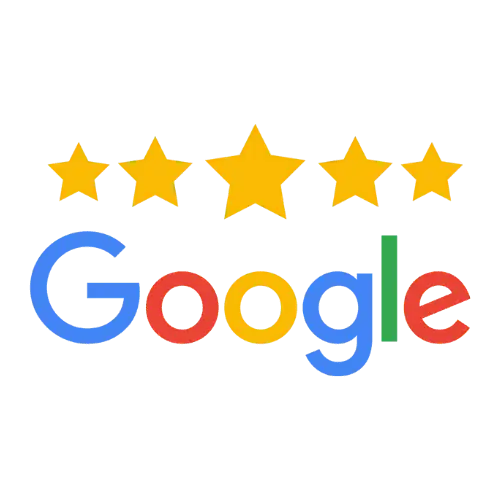 Google logo with five gold stars above it, suggesting a 5-star rating