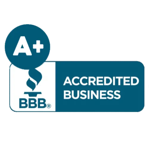 BBB Accredited Business A+ badge in blue and white