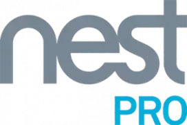 Nest logo in gray with blue “PRO” text on a white background