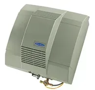 Wall-mounted gray HVAC unit with vents and exposed pipes