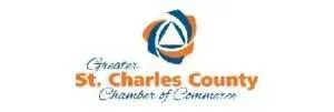 St. Charles County Chamber of Commerce logo in blue and orange on a white background