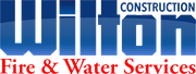 The logo for wilton construction fire and water services
