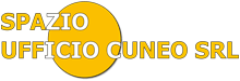 Logo per Spazio Ufficio Cuneo SRL con testo giallo su cerchio giallo.