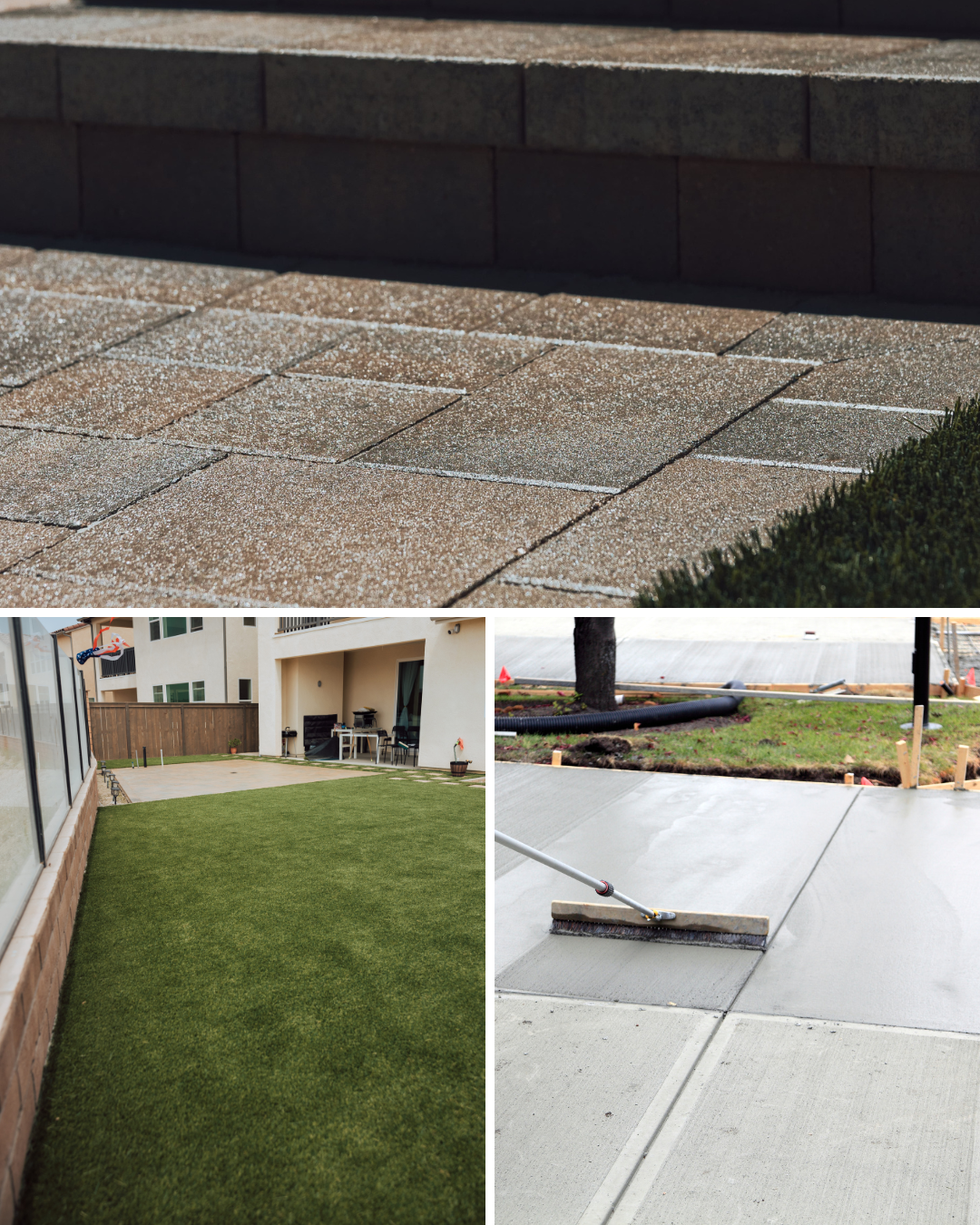 Comparison of pavers, artificial turf, and concrete patios in a San Diego backyard