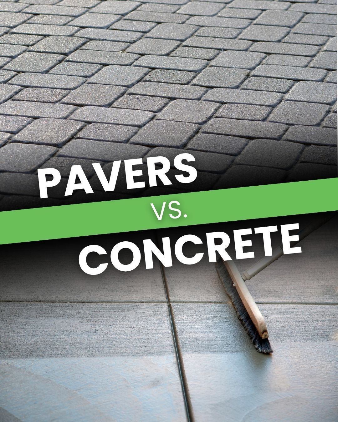 Side-by-side comparison of paver patio and concrete patio designs in San Diego backyard.
