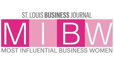 The logo for the st. louis business journal is a pink and white logo.
