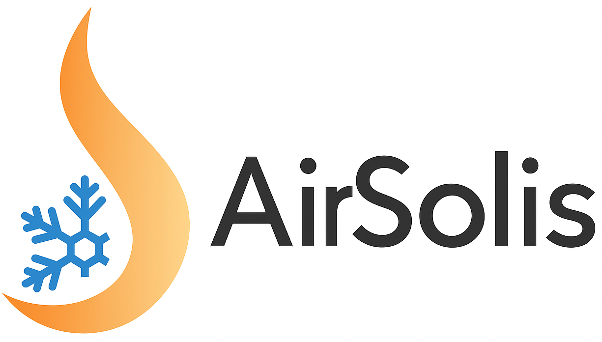 Logo AirSolis : flamme orange avec flocon de neige, à côté du nom de la société en noir.