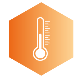 Icône de thermomètre dans un hexagone orange, indiquant la température.