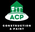 Logo for ACP Construction & Paint: green house with tools, white oval with "ACP," black background.