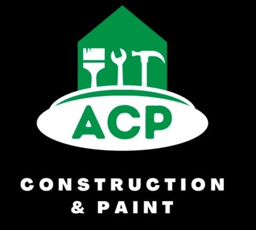 Logo for ACP Construction & Paint: green house with tools, white oval with "ACP," black background.