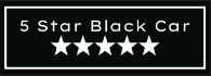 Black rectangle with white border, text "5 Star Black Car," and five white stars.
