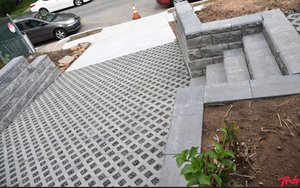 A staircase is being built in front of a house