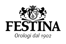 Un logo in bianco e nero per festina orologi dal 1902