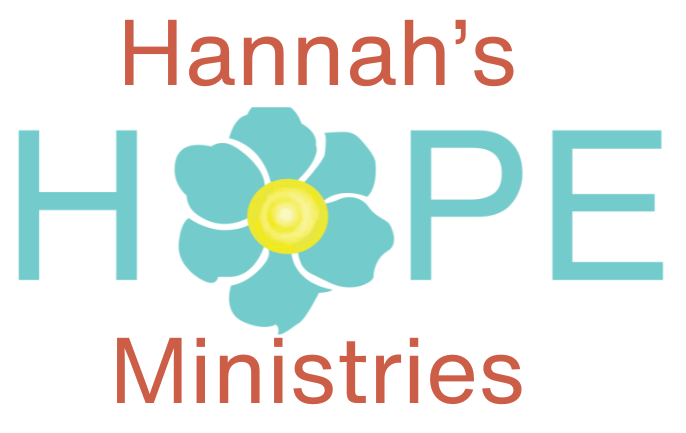 Hannah's Hope Ministries logo with teal letters and flower. 