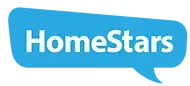 A blue speech bubble with the word homestars on it.