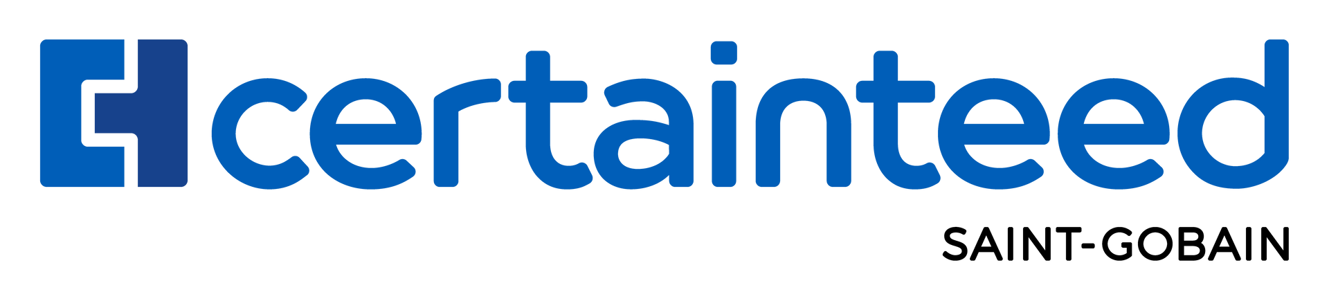 A blue and white logo for a company called certainteed