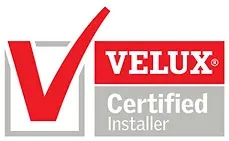 A velux certified installer logo with a check mark on it.