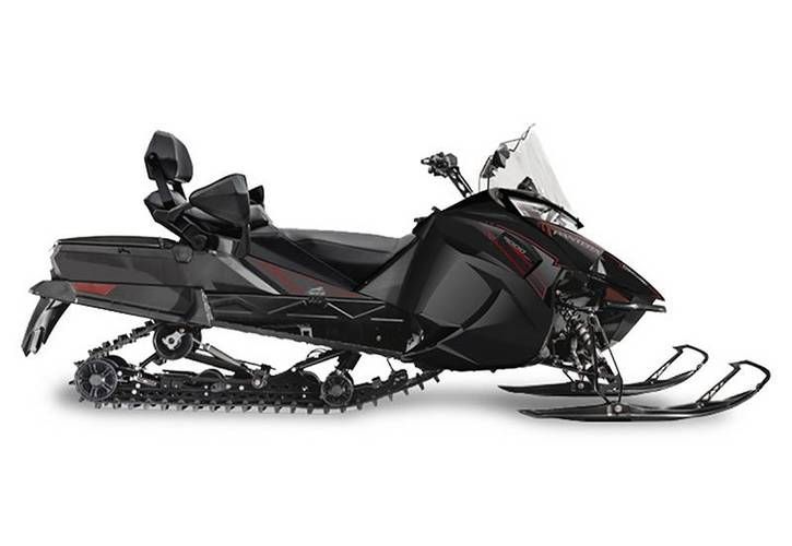 Black and red snowmobile on a white background.