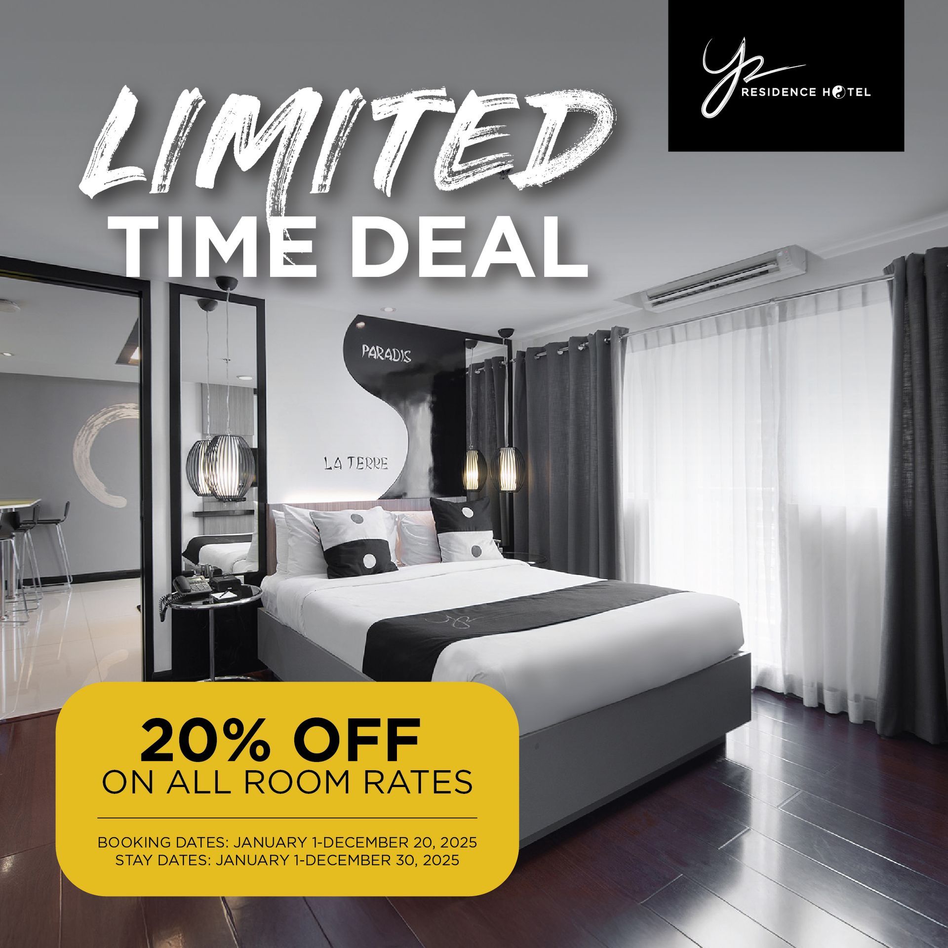 Limited Time Deal offering 20% off stay at Y2 Residence Hotel, perfect for Makati staycation