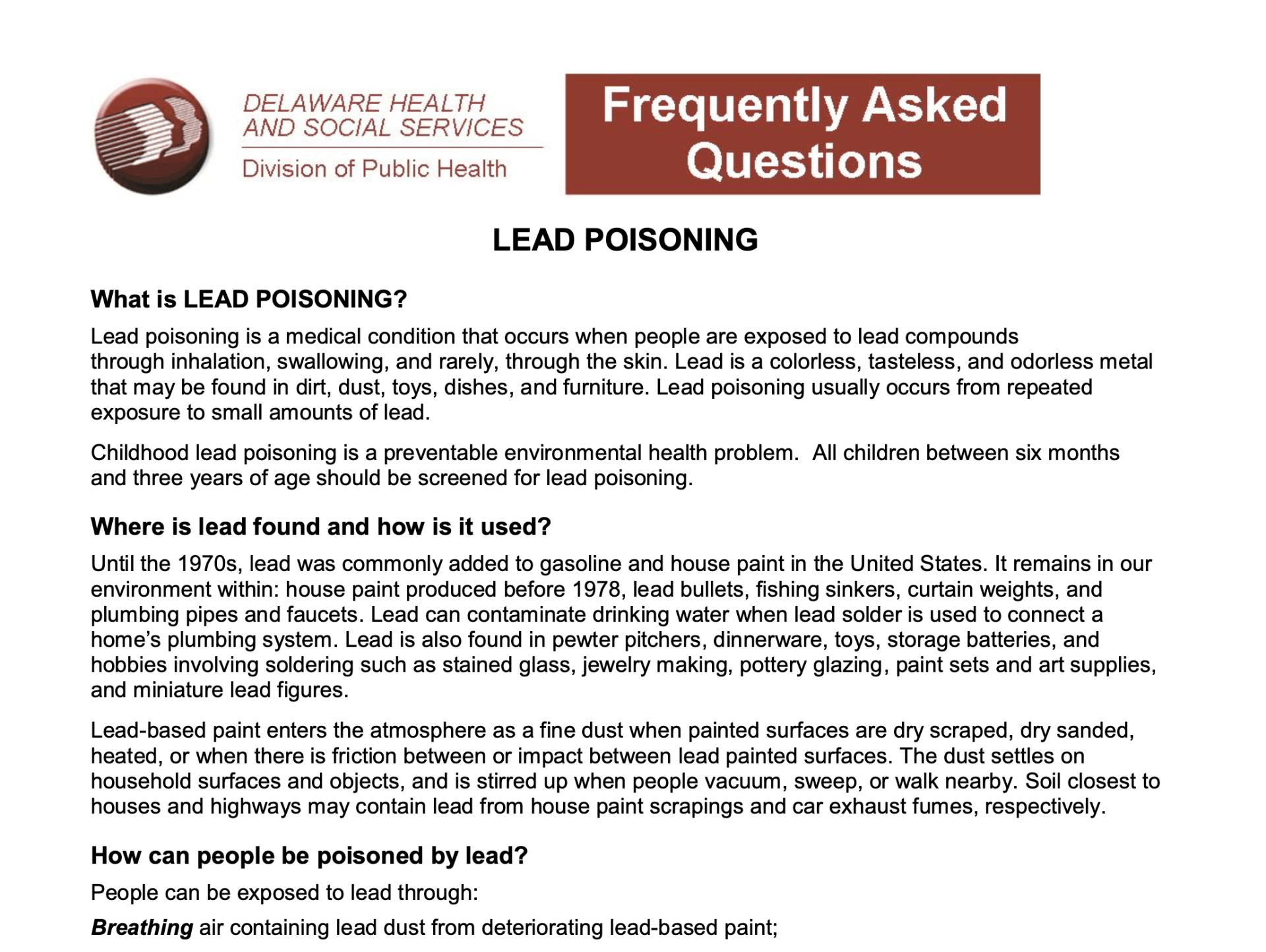 Lead Poisoning brochure